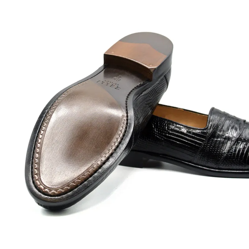 14-202-BLK ROSSI Teju Lizard Penny Loafer, Black