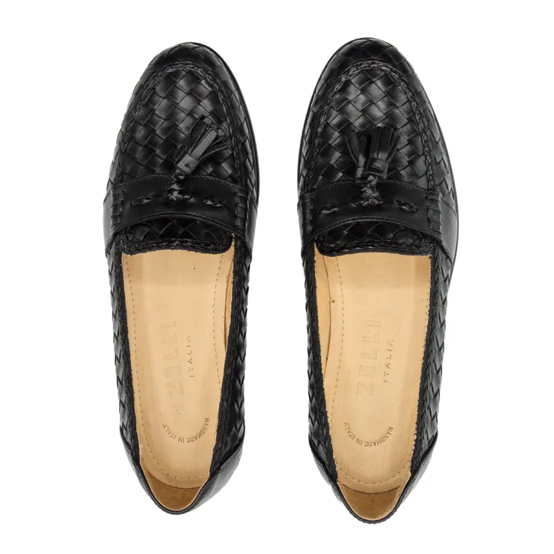 15-250-BLK RIVIERA Basketweave Calfskin Tassel Loafer, Black