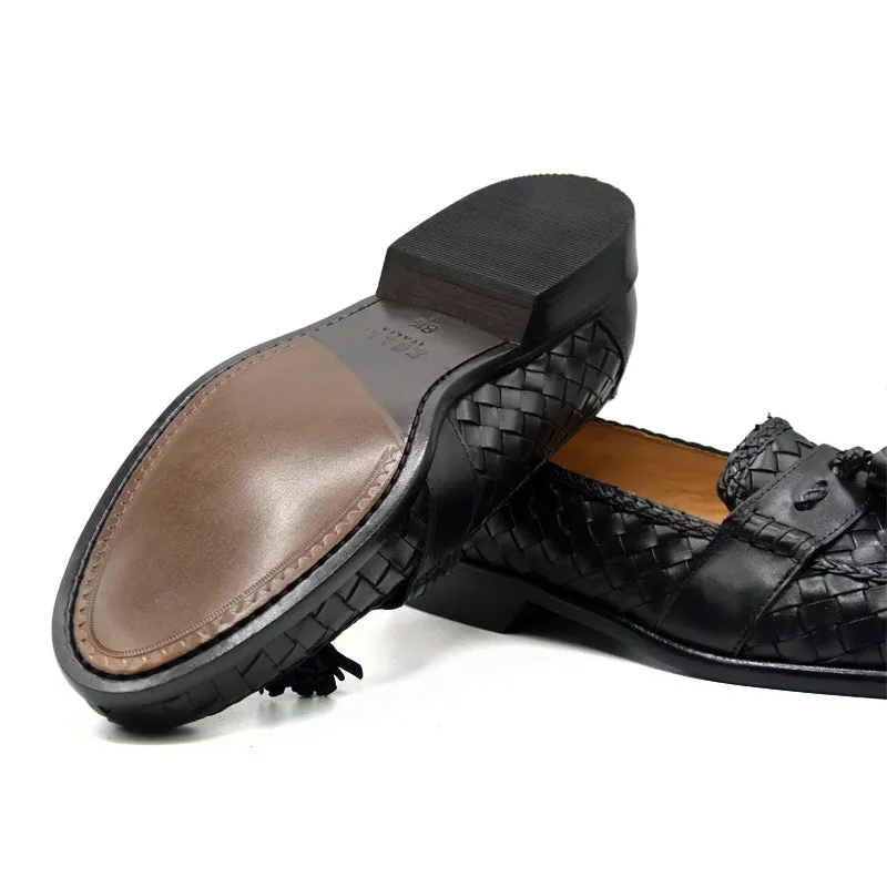 15-250-BLK RIVIERA Basketweave Calfskin Tassel Loafer, Black