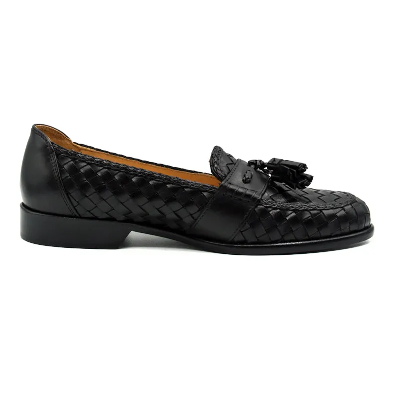 15-250-BLK RIVIERA Basketweave Calfskin Tassel Loafer, Black