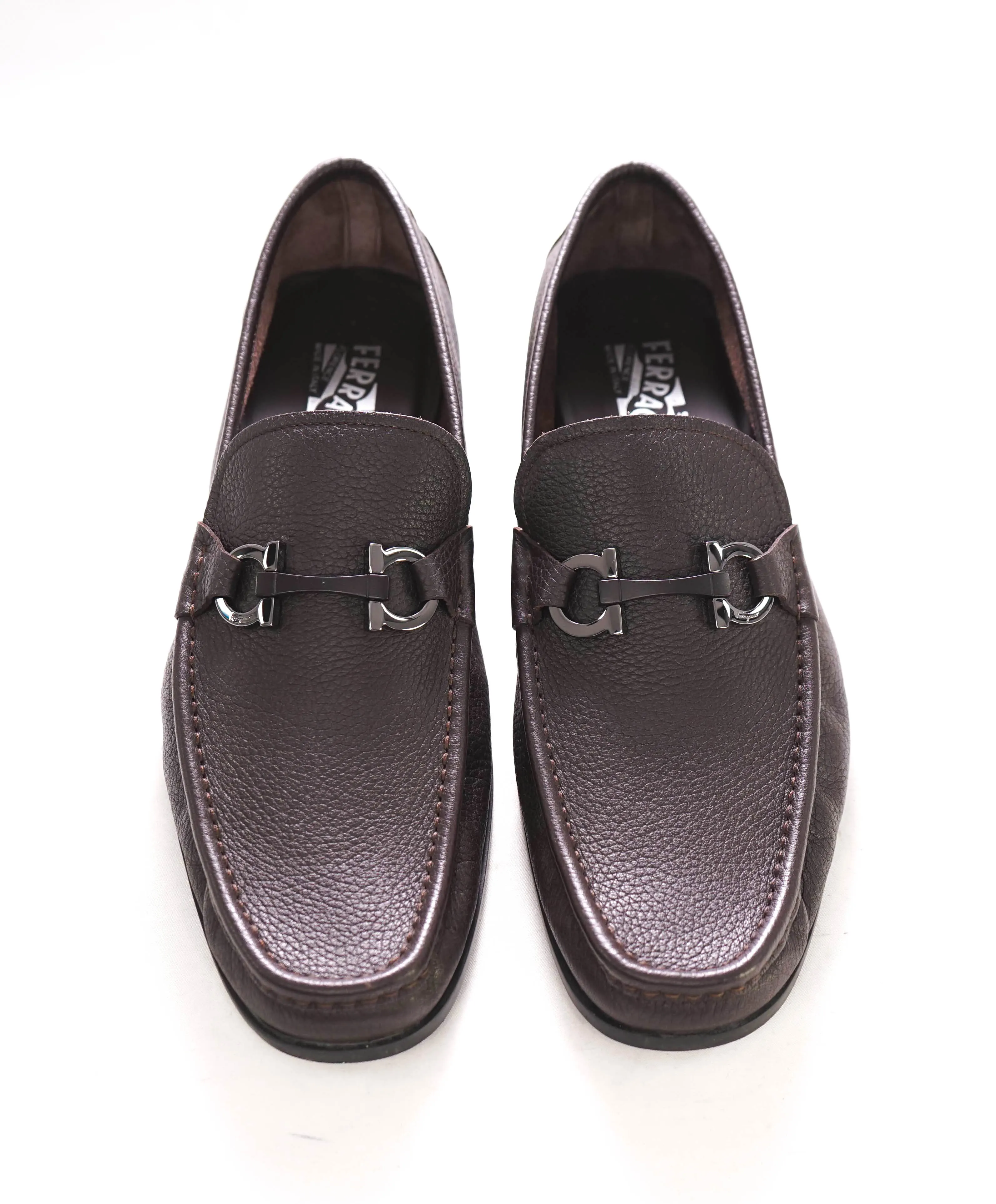 $850 SALVATORE FERRAGAMO - “GRANDIOSO" Gancini Bit Loafer Brown Leather - 12 EE