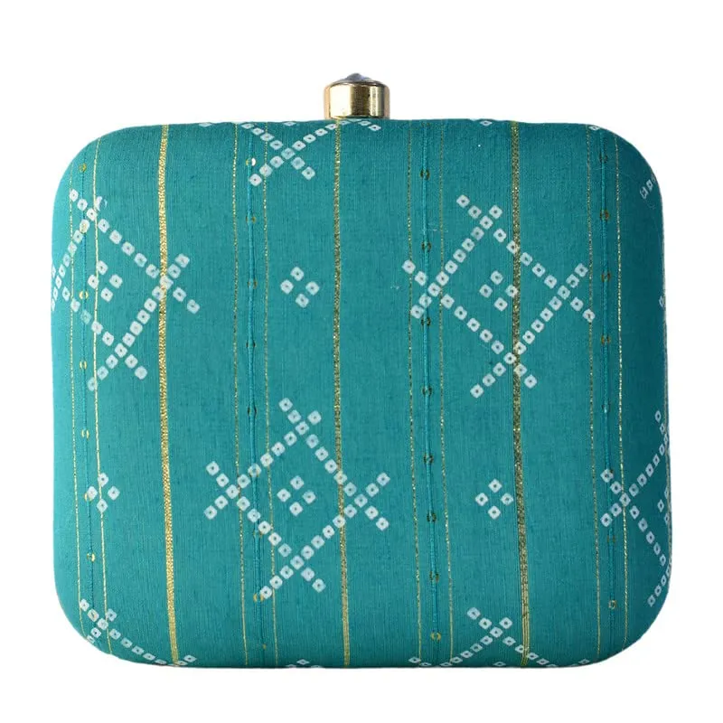 Artklim Blue Box Shaped Clutch With Golden String