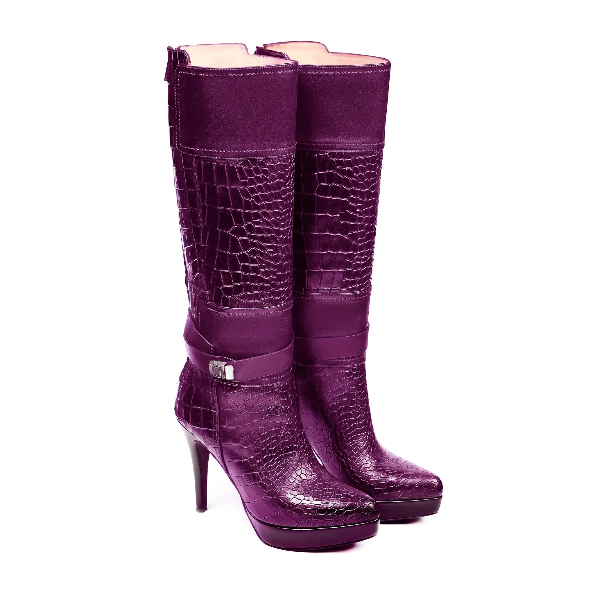 Beja - Ladies Light Purple Calf Leather Long Boot