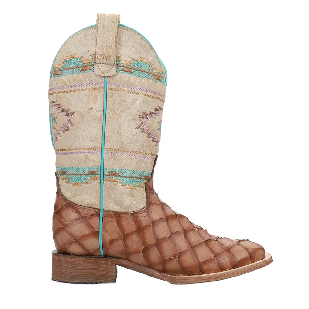 Big Bite Pirarucu Print Square Toe Cowboy Boots