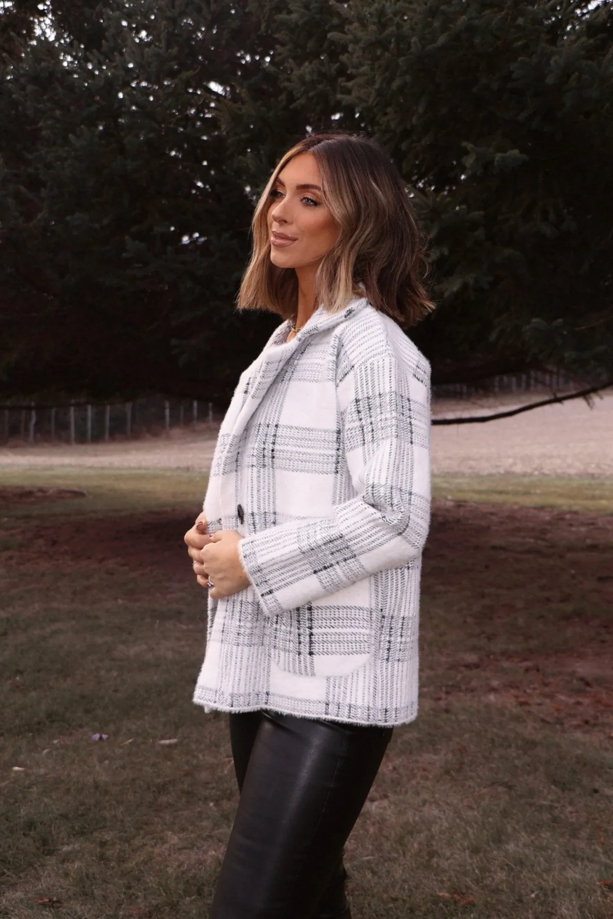 Black and White Plaid Coat