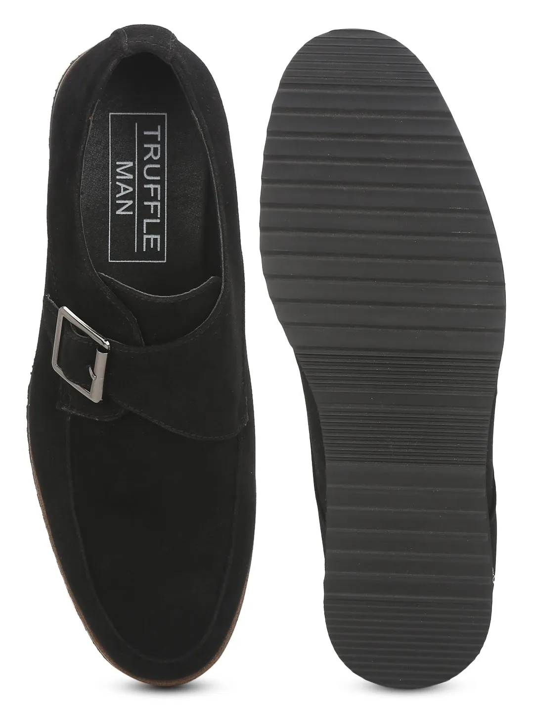 Black Micro Buckle Cleated Bottom Men Loafers