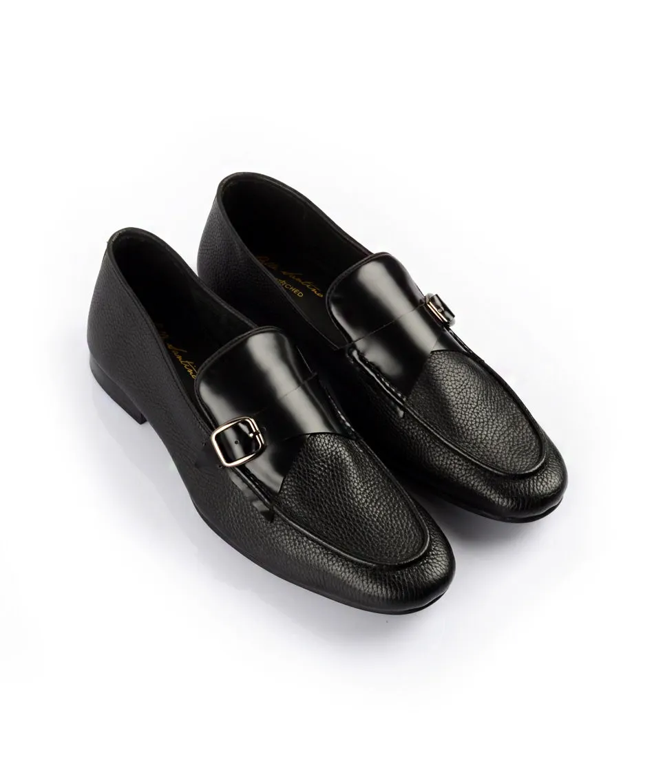 Black Milled Single Monk Loafers - Ultra-Flex