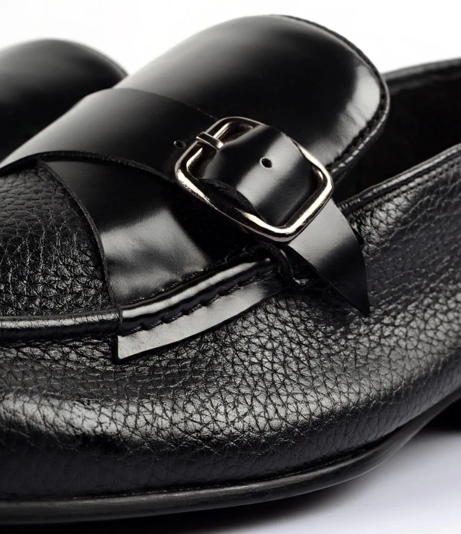 Black Milled Single Monk Loafers - Ultra-Flex