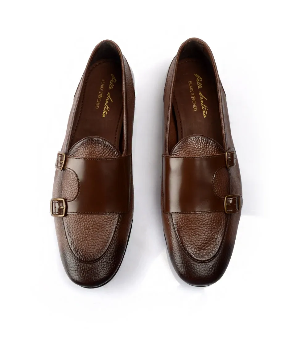 Brown Milled Double Monk Loafers - Ultra-Flex