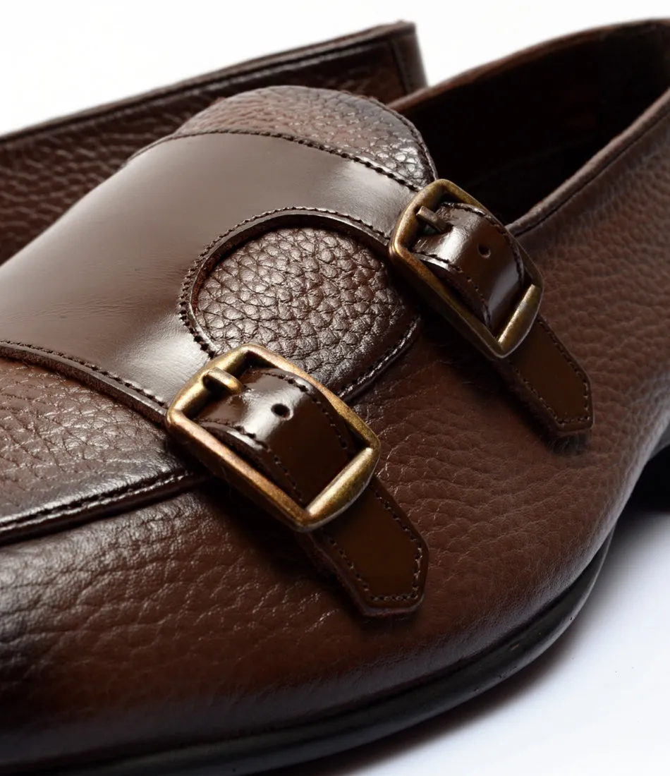 Brown Milled Double Monk Loafers - Ultra-Flex