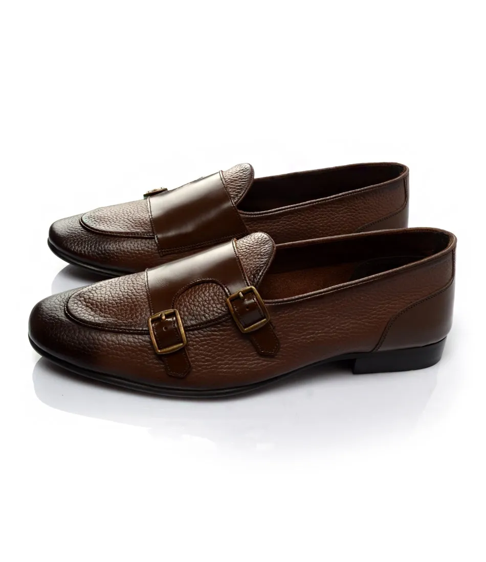 Brown Milled Double Monk Loafers - Ultra-Flex