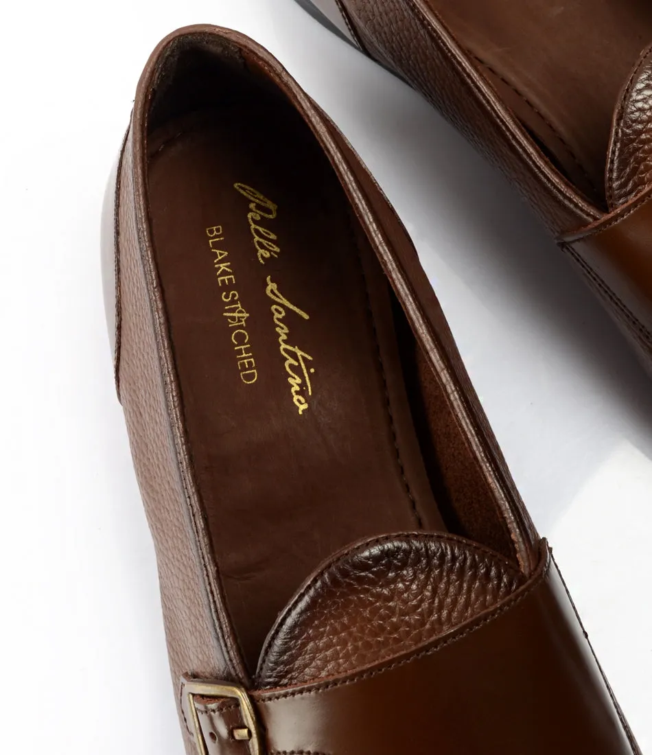 Brown Milled Double Monk Loafers - Ultra-Flex