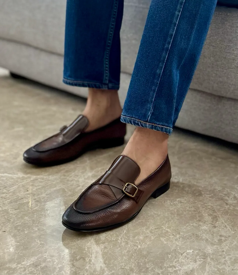 Brown Milled Single Monk Loafers - Ultra-Flex