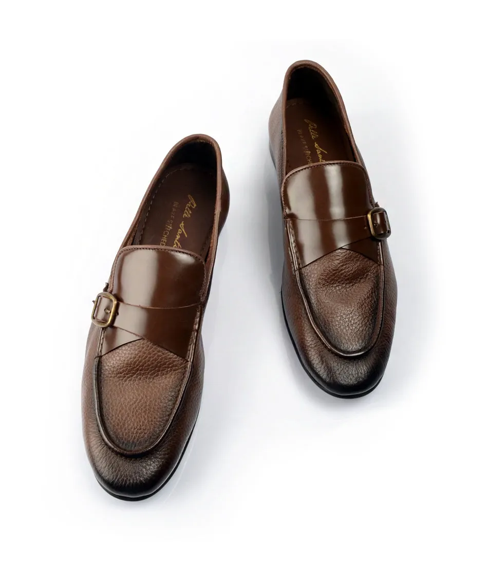 Brown Milled Single Monk Loafers - Ultra-Flex