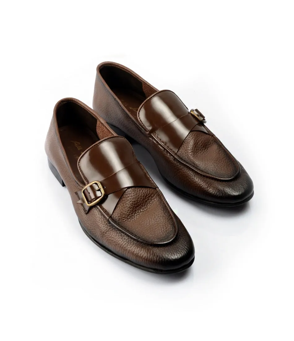 Brown Milled Single Monk Loafers - Ultra-Flex