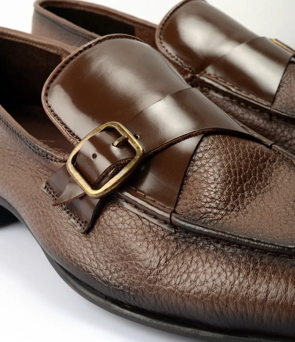 Brown Milled Single Monk Loafers - Ultra-Flex