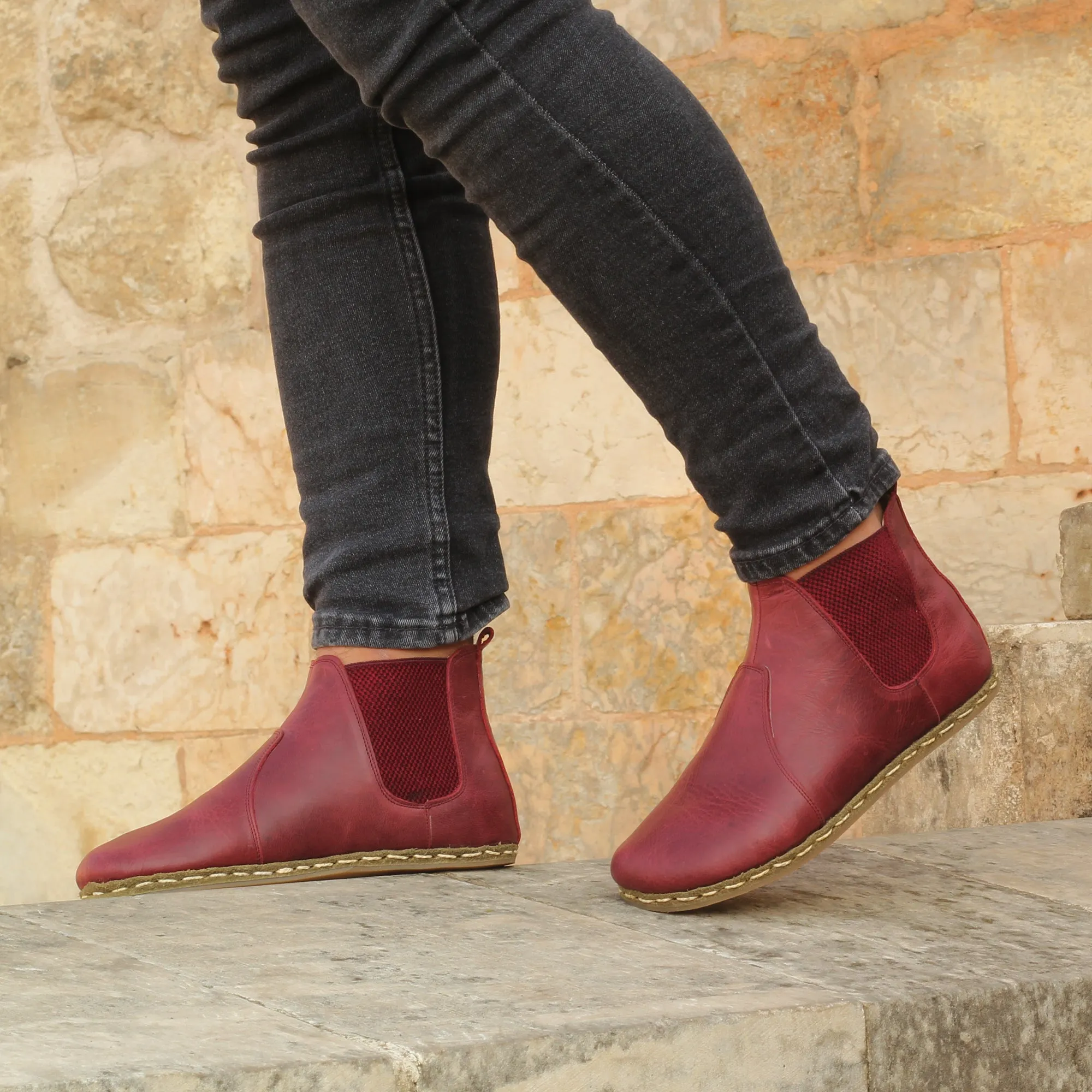 Chelsea Barefoot Boots Burgundy Handmade Men's