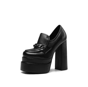 Chunky High Heels Pumps Platform Loafer Shoes for Women