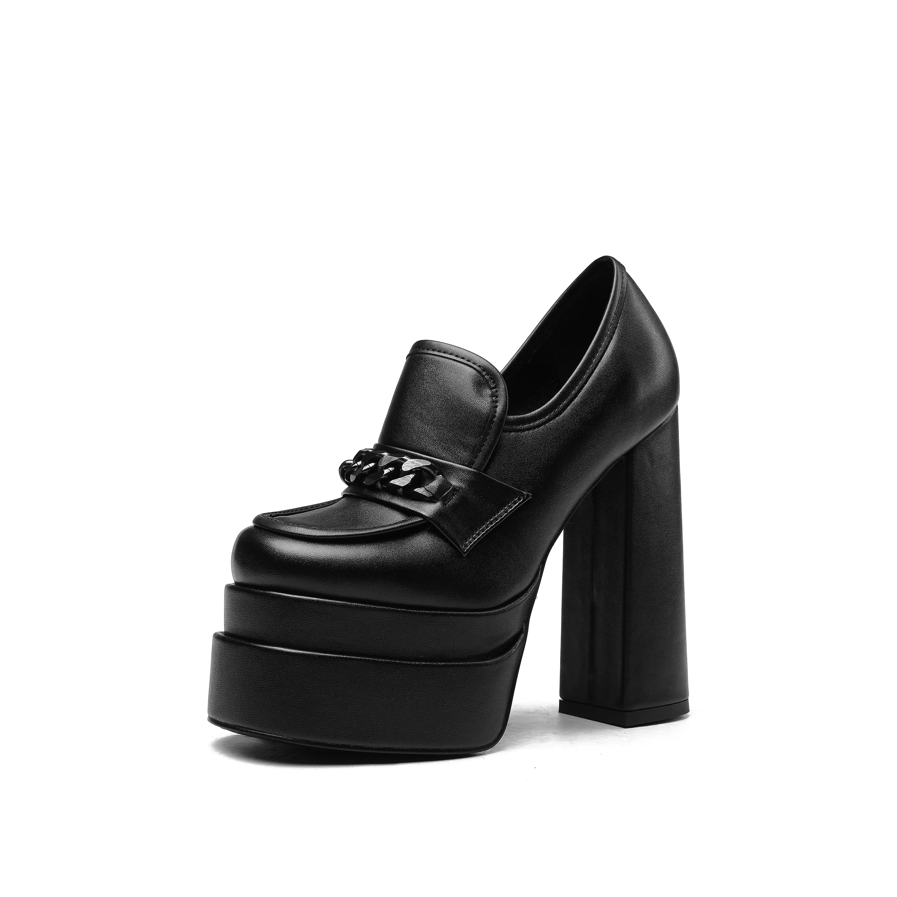 Chunky High Heels Pumps Platform Loafer Shoes for Women