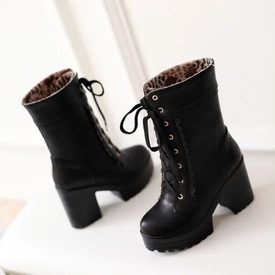 Chunky Lace Platform Boots