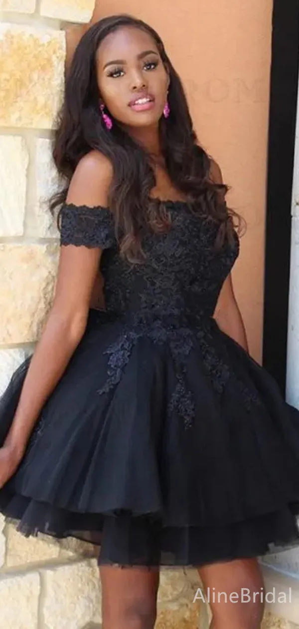 Elegant Off-Shoulder Lace A-line Short Mini Homecoming Dress, HD32675