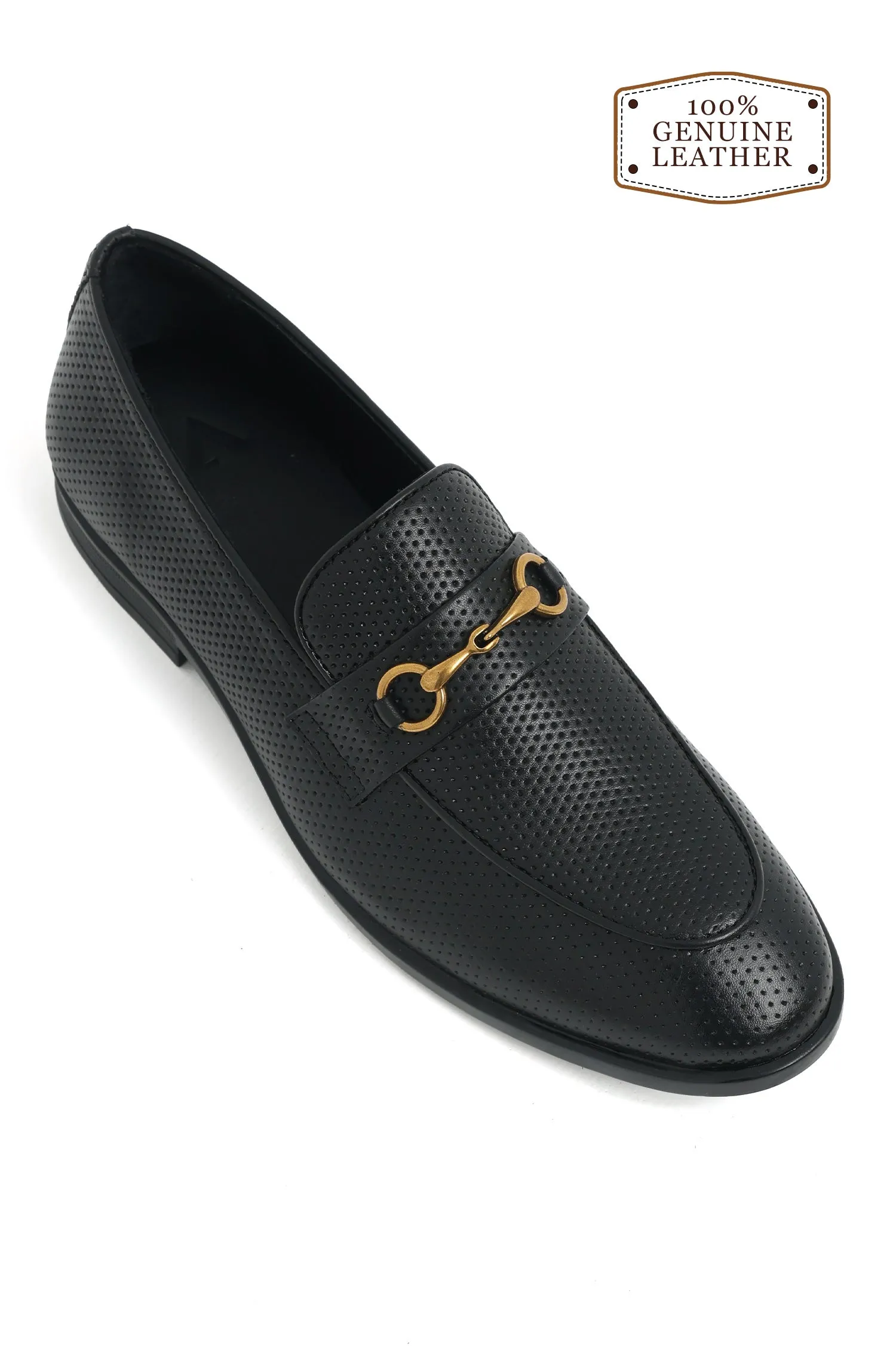 ELITE LEATHER PERFORATED LOAFERS-BLACK