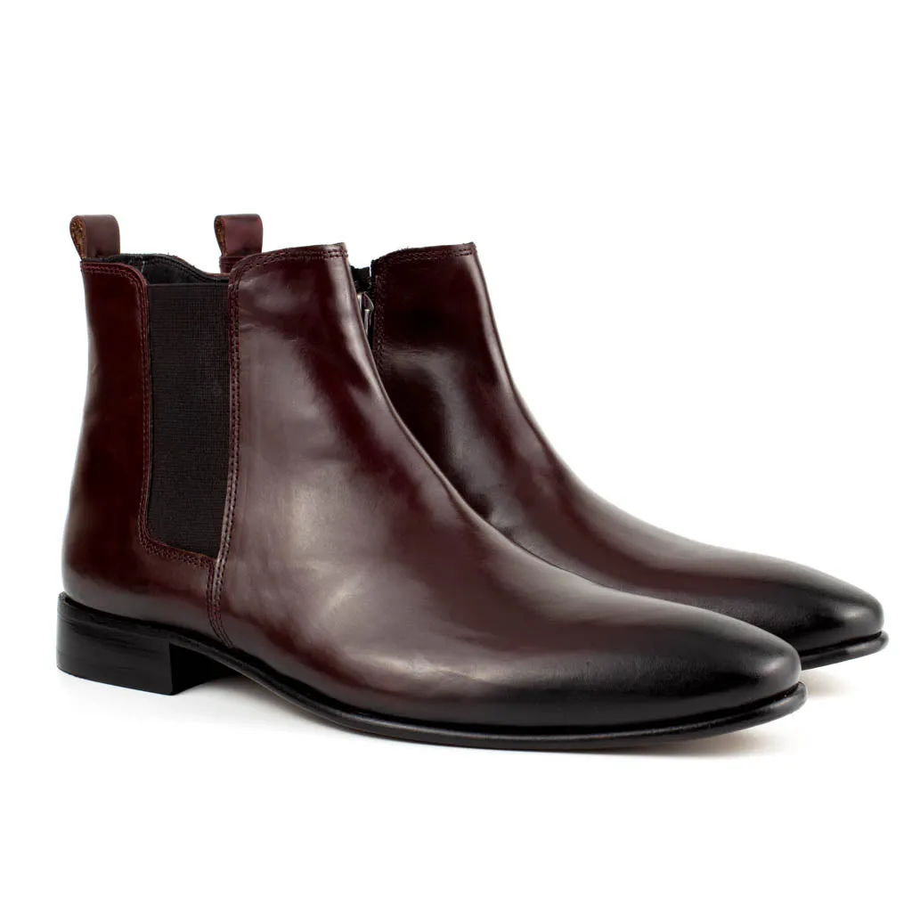 Giovanni Burgundy Men's Chelsea Genuine Leather Boots - Leather Sole