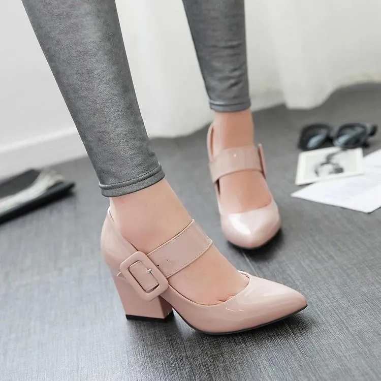 Girls's Pointed High Heeled Chunky Pumps