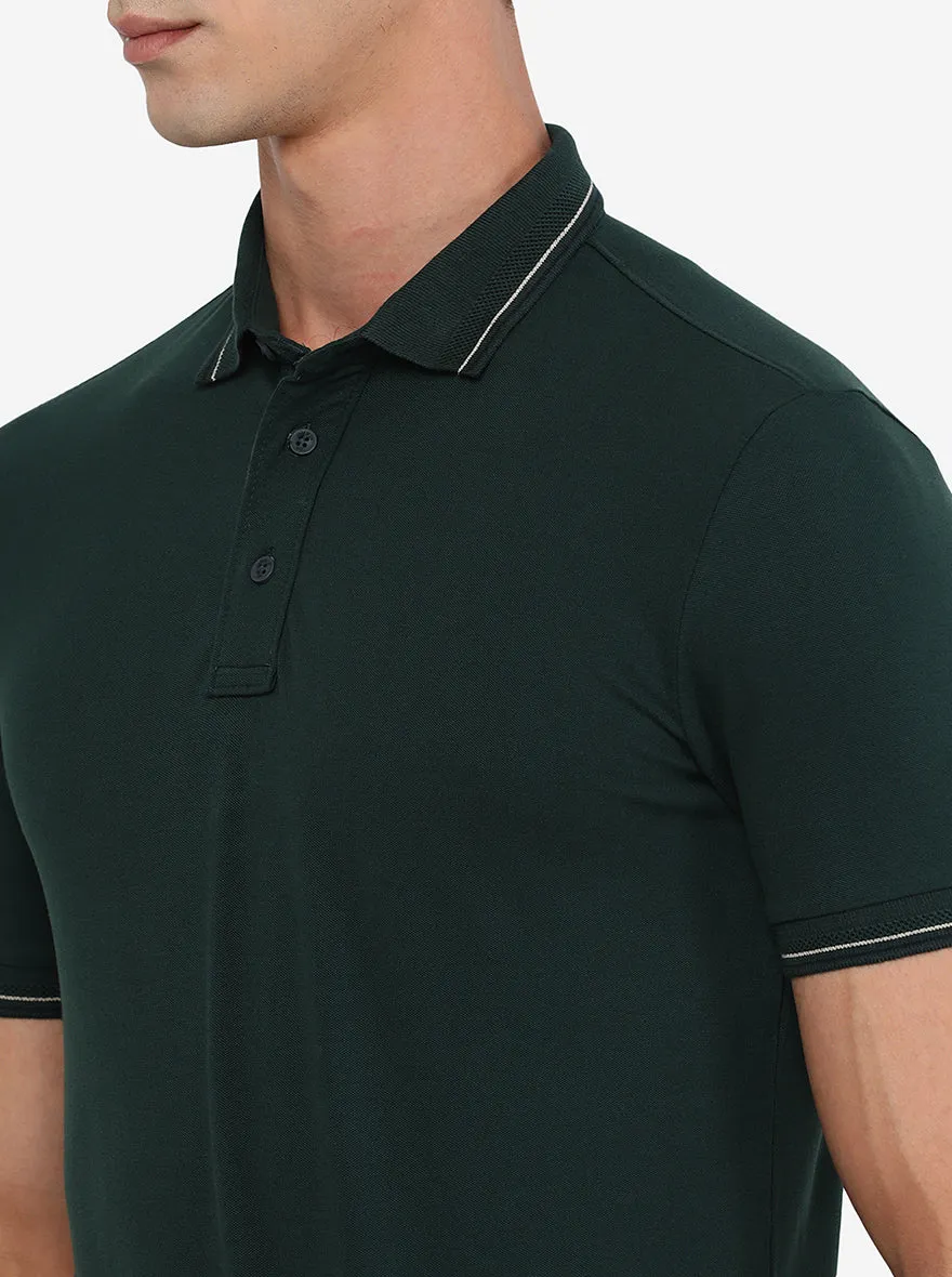 Grove Green Solid Slim Fit Polo T-Shirt | JadeBlue