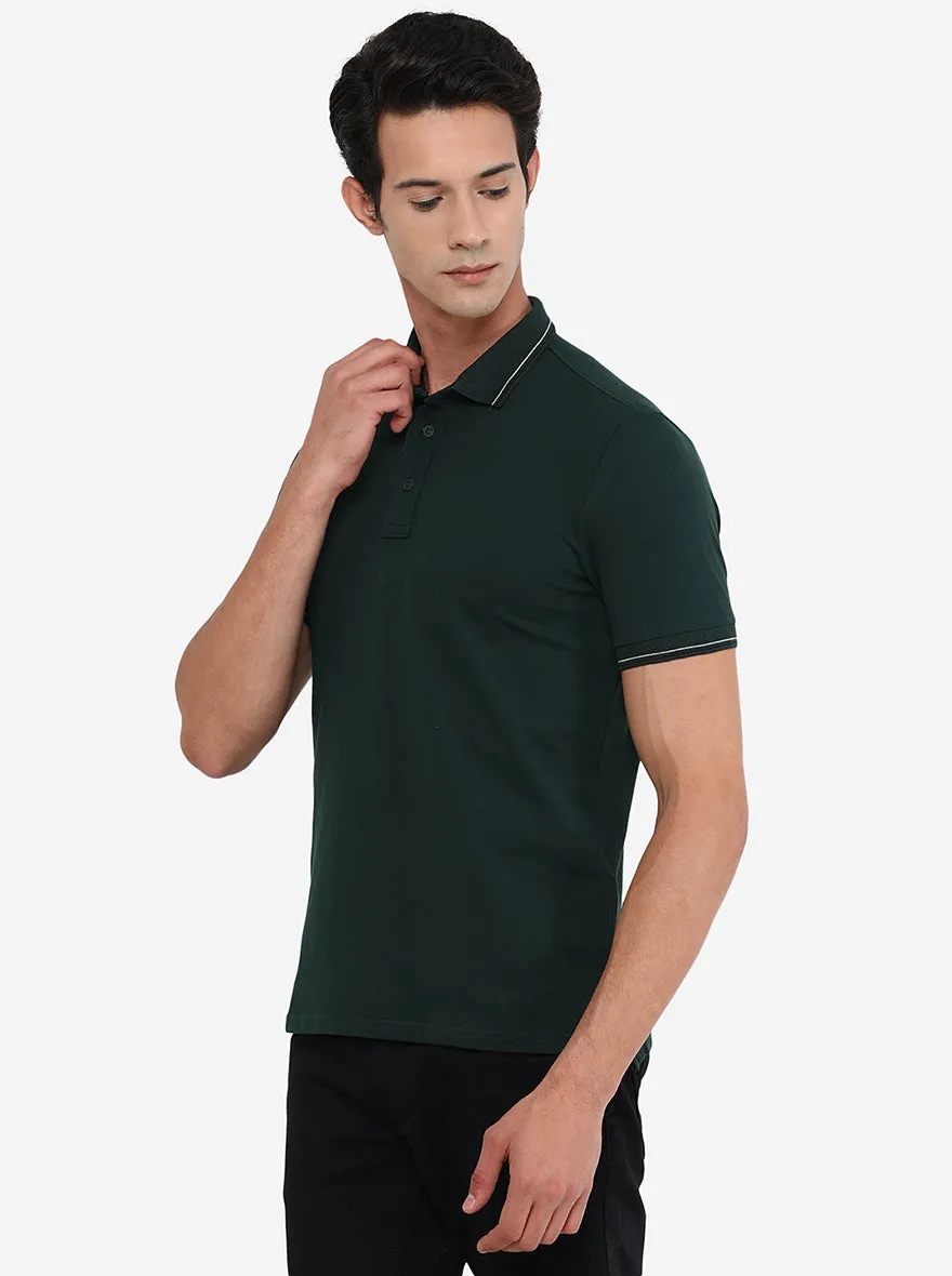 Grove Green Solid Slim Fit Polo T-Shirt | JadeBlue