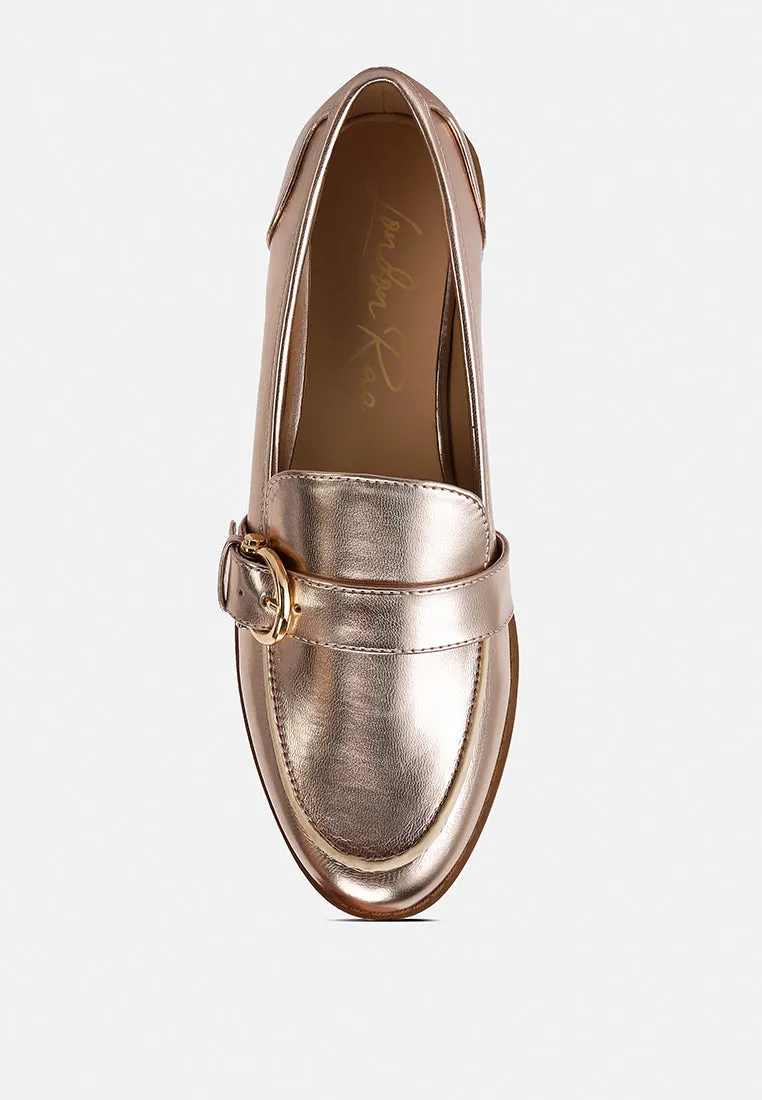 Haruka Metallic Faux Leather Loafers