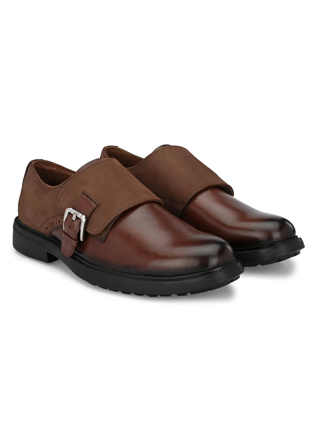 Hitz Men's Brown Leather Shoes with Buckle