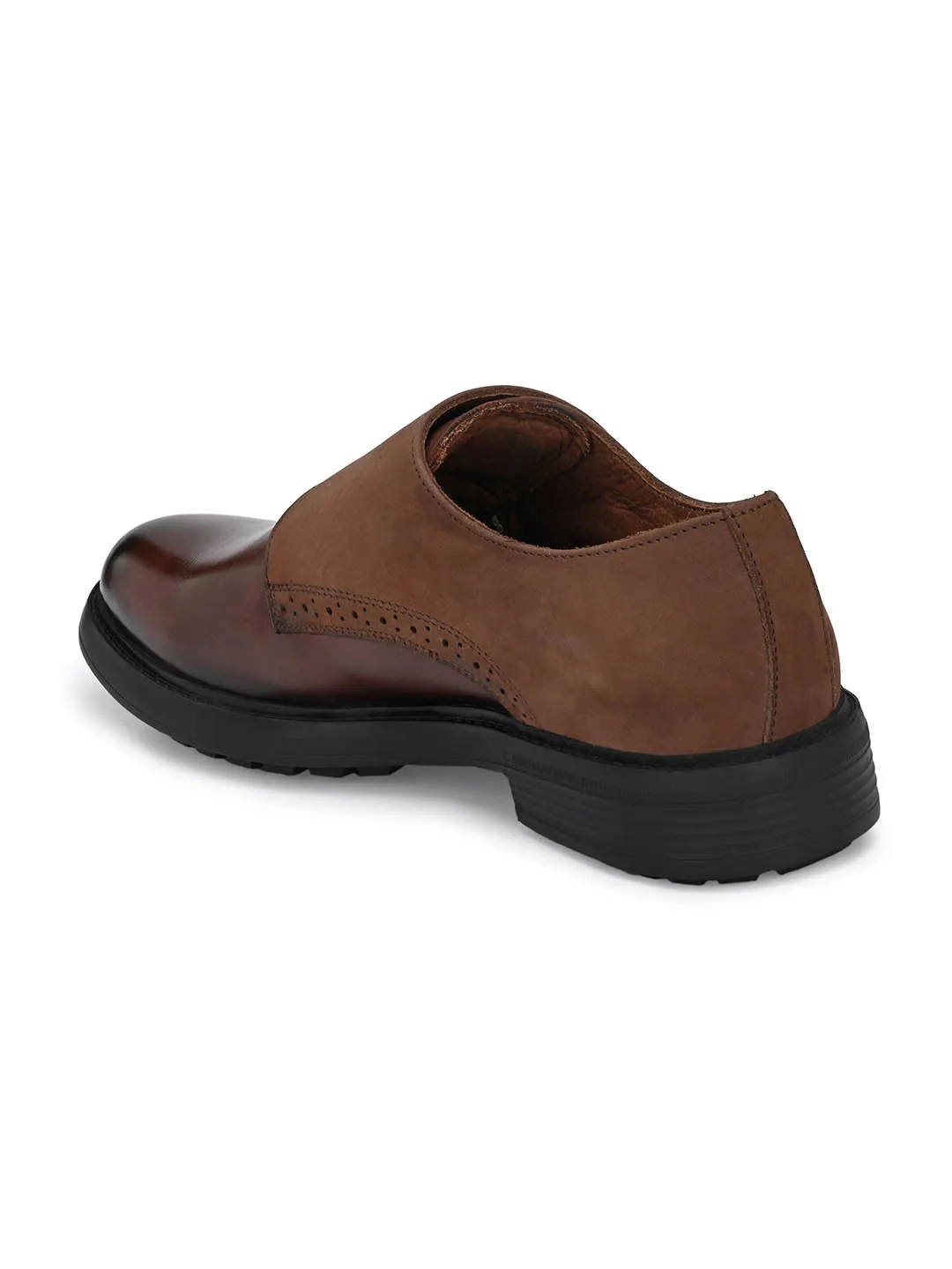 Hitz Men's Brown Leather Shoes with Buckle