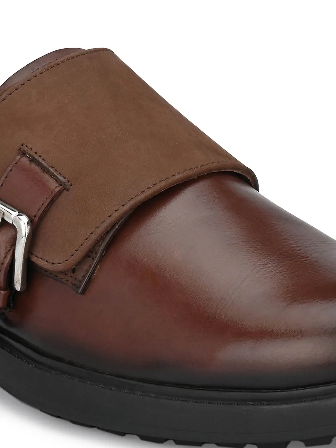 Hitz Men's Brown Leather Shoes with Buckle