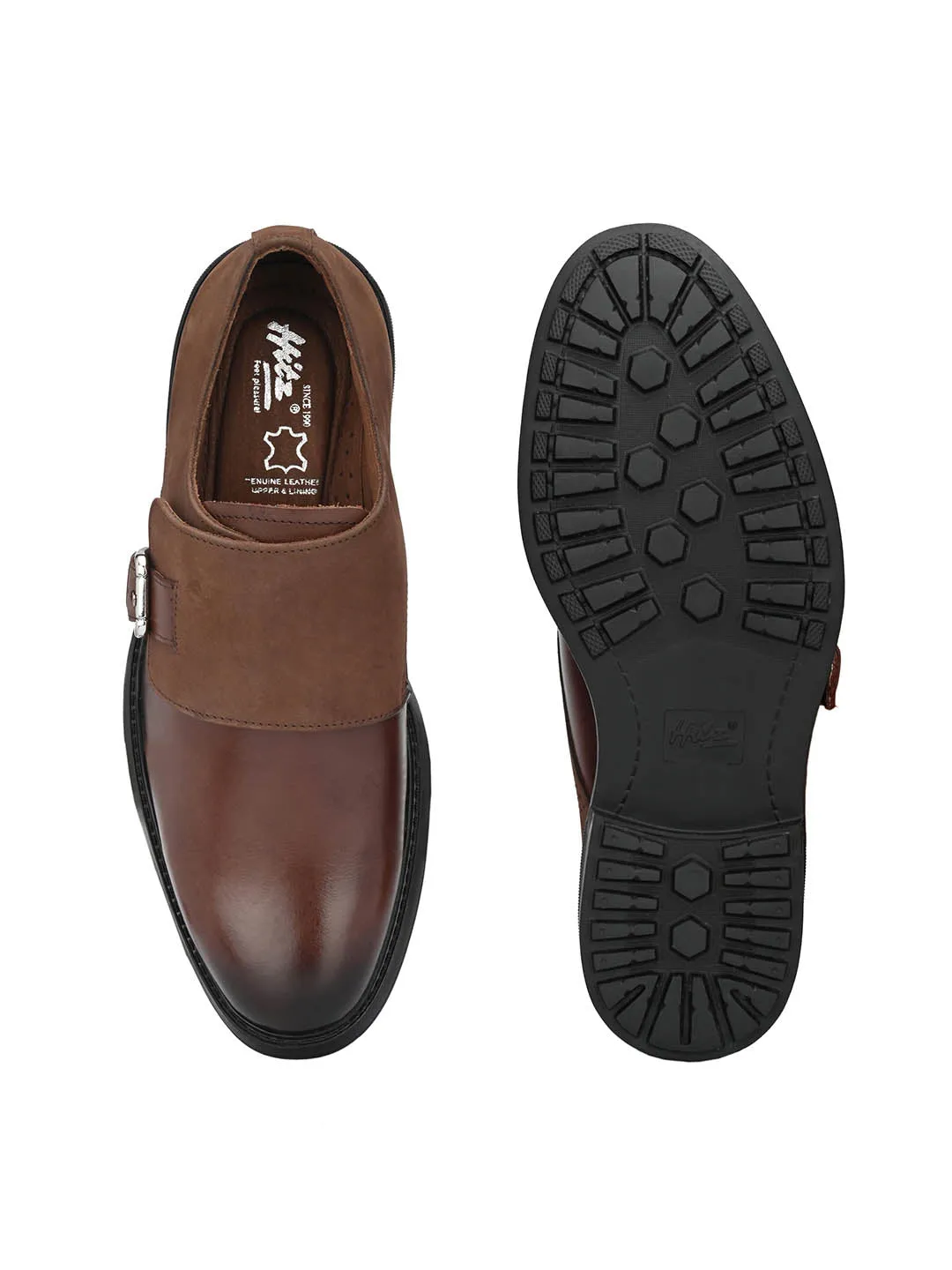 Hitz Men's Brown Leather Shoes with Buckle