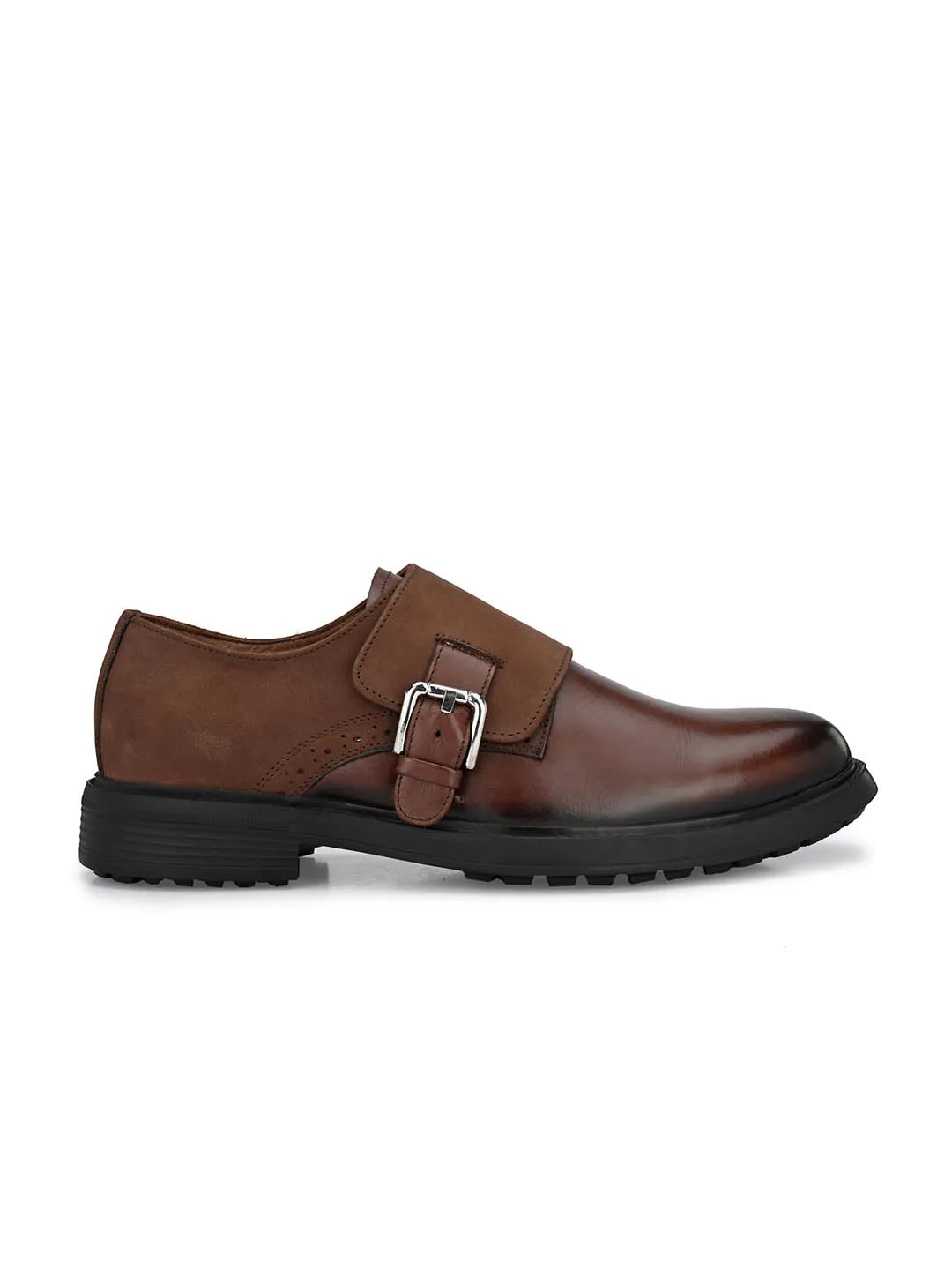 Hitz Men's Brown Leather Shoes with Buckle