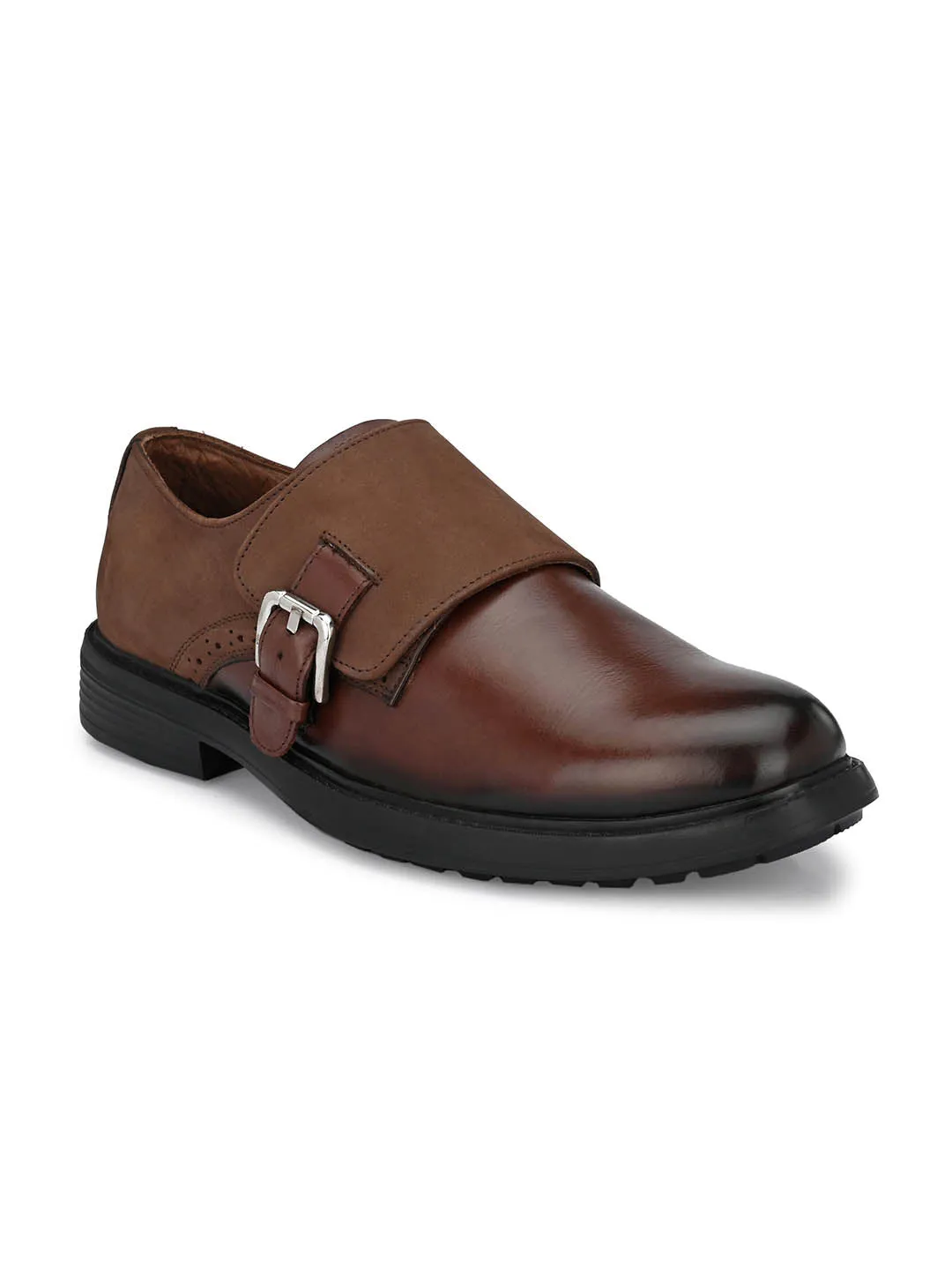 Hitz Men's Brown Leather Shoes with Buckle