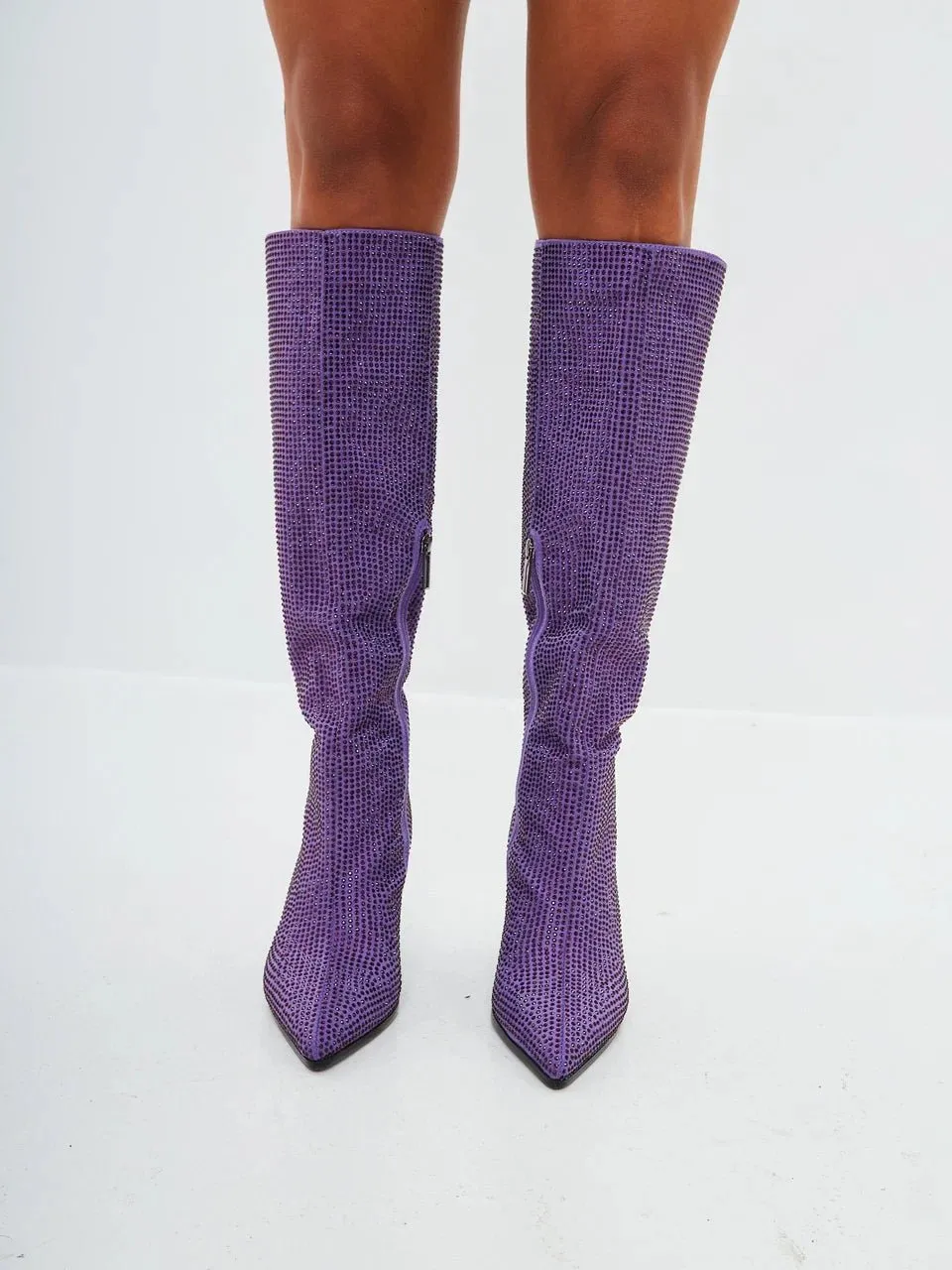 Jewel Stiletto Knee High Boots Mili - Purple