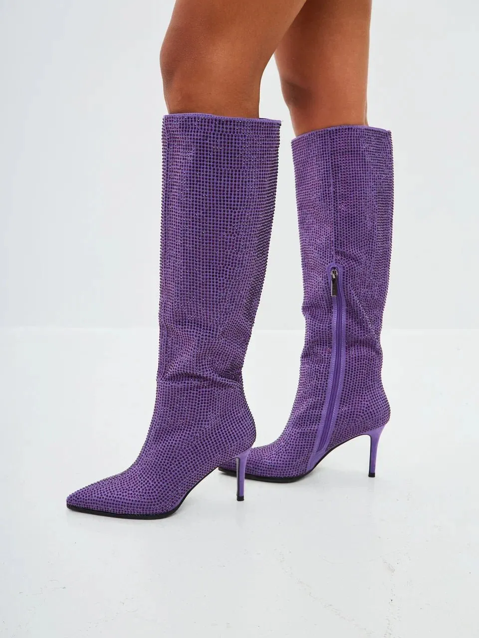 Jewel Stiletto Knee High Boots Mili - Purple