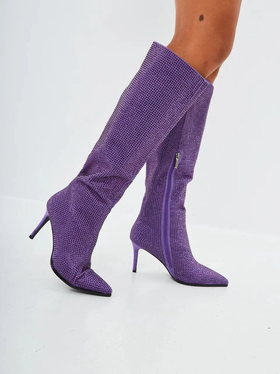 Jewel Stiletto Knee High Boots Mili - Purple