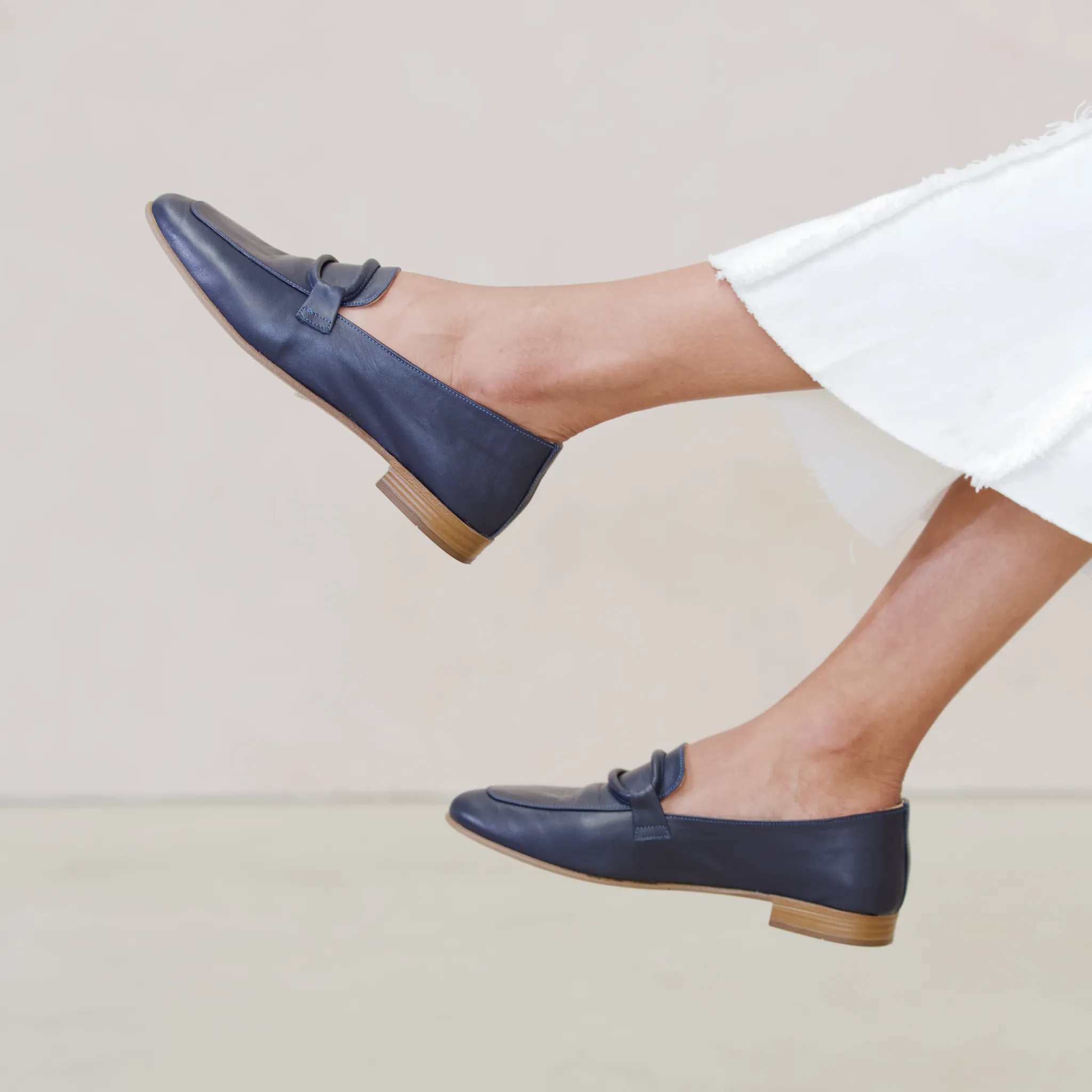 Joanne Navy Leather Loafers