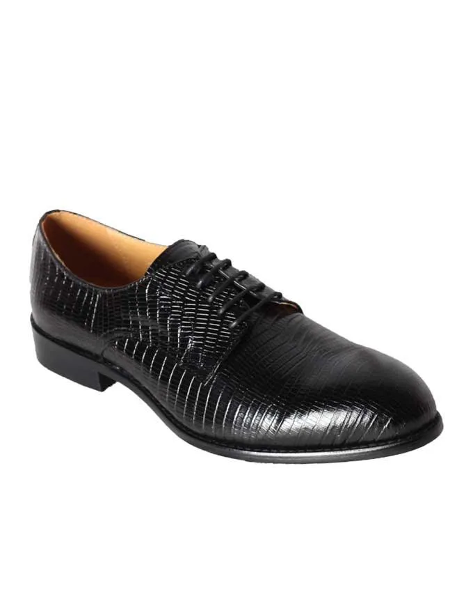 John Foster Black 5-Eyelet Woven Derby Lace Up Shoe