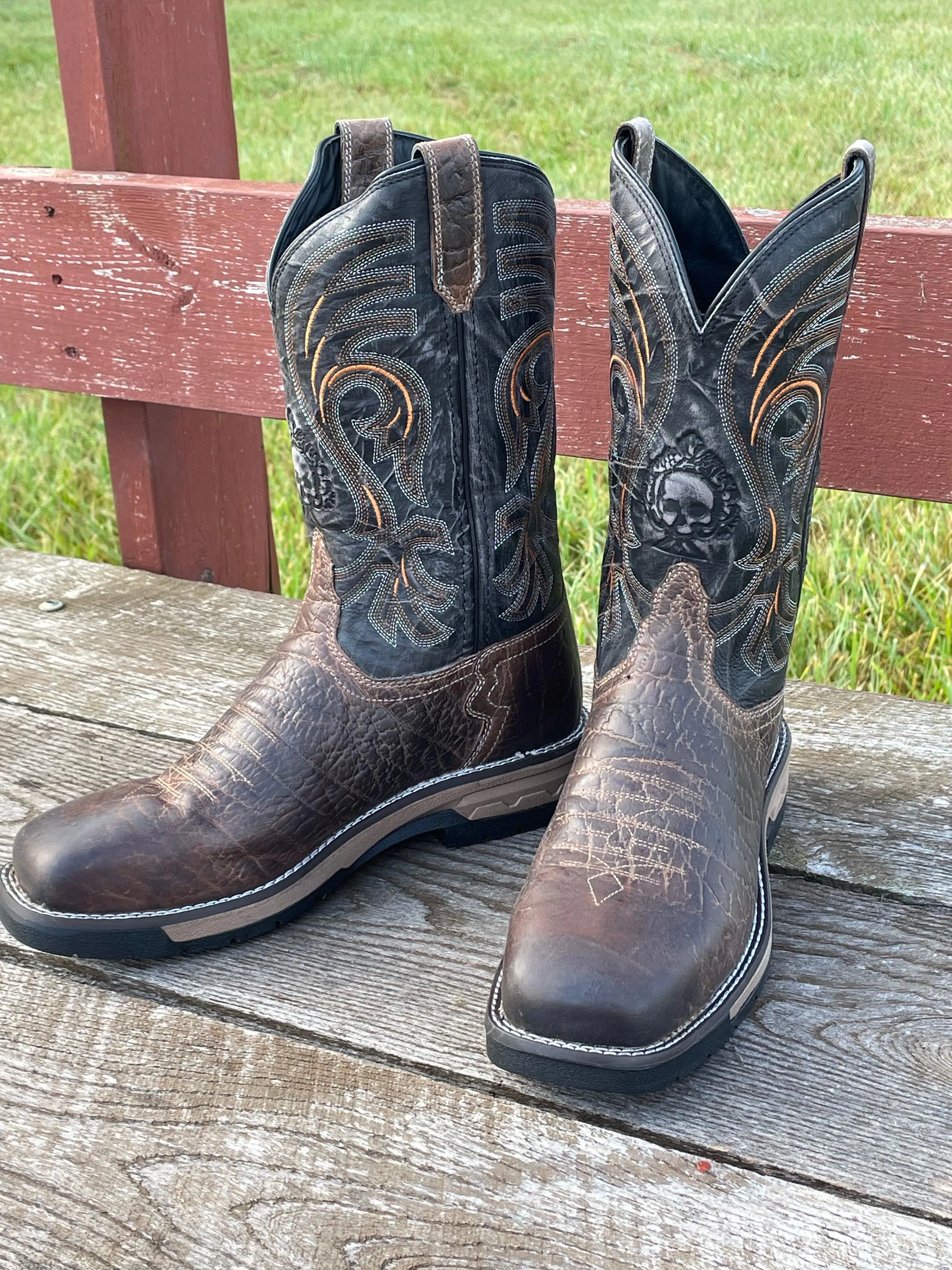 Laredo Men's Hawke Brown & Black Square Toe Work Cowboy Boot 6920