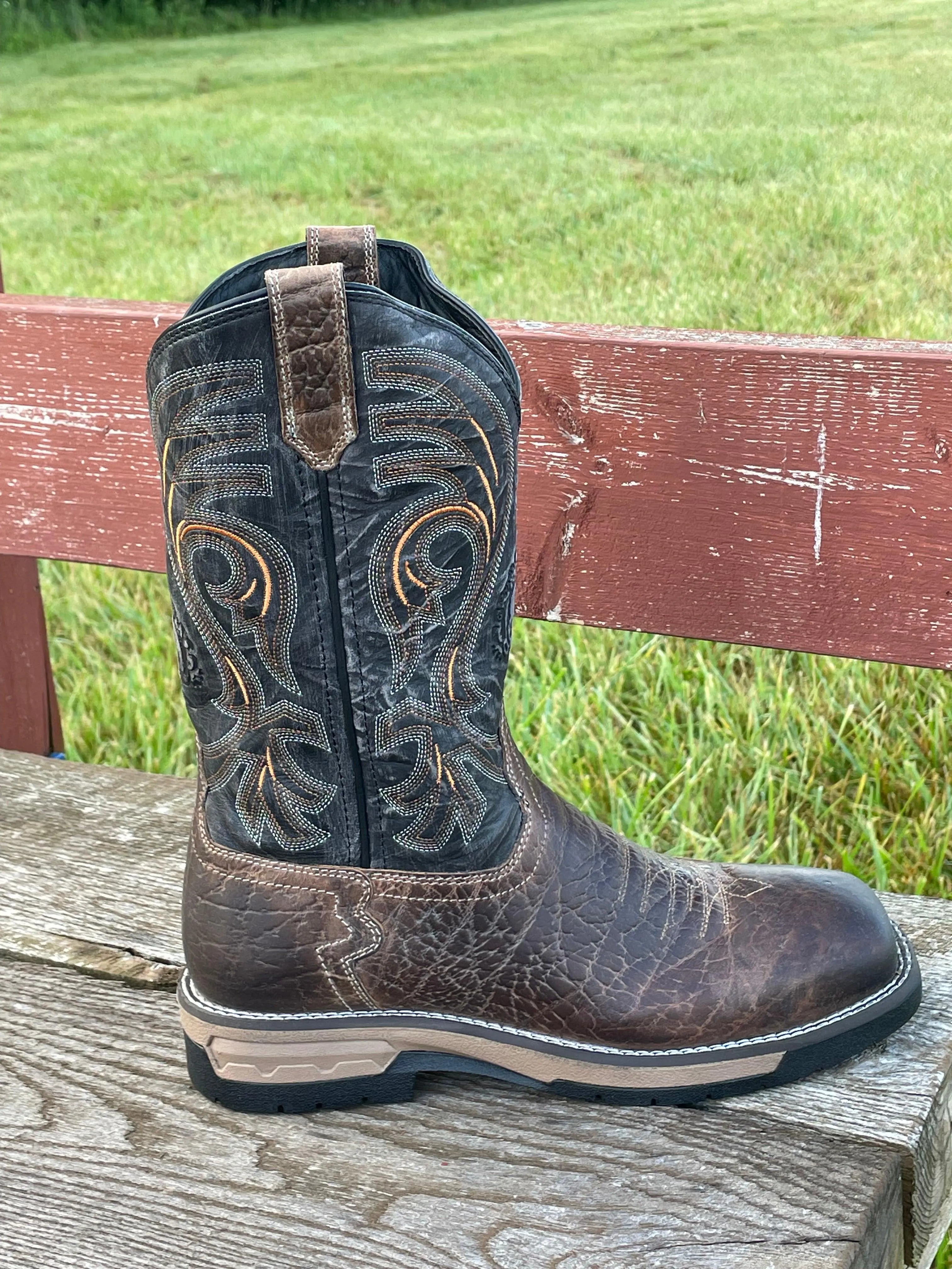 Laredo Men's Hawke Brown & Black Square Toe Work Cowboy Boot 6920