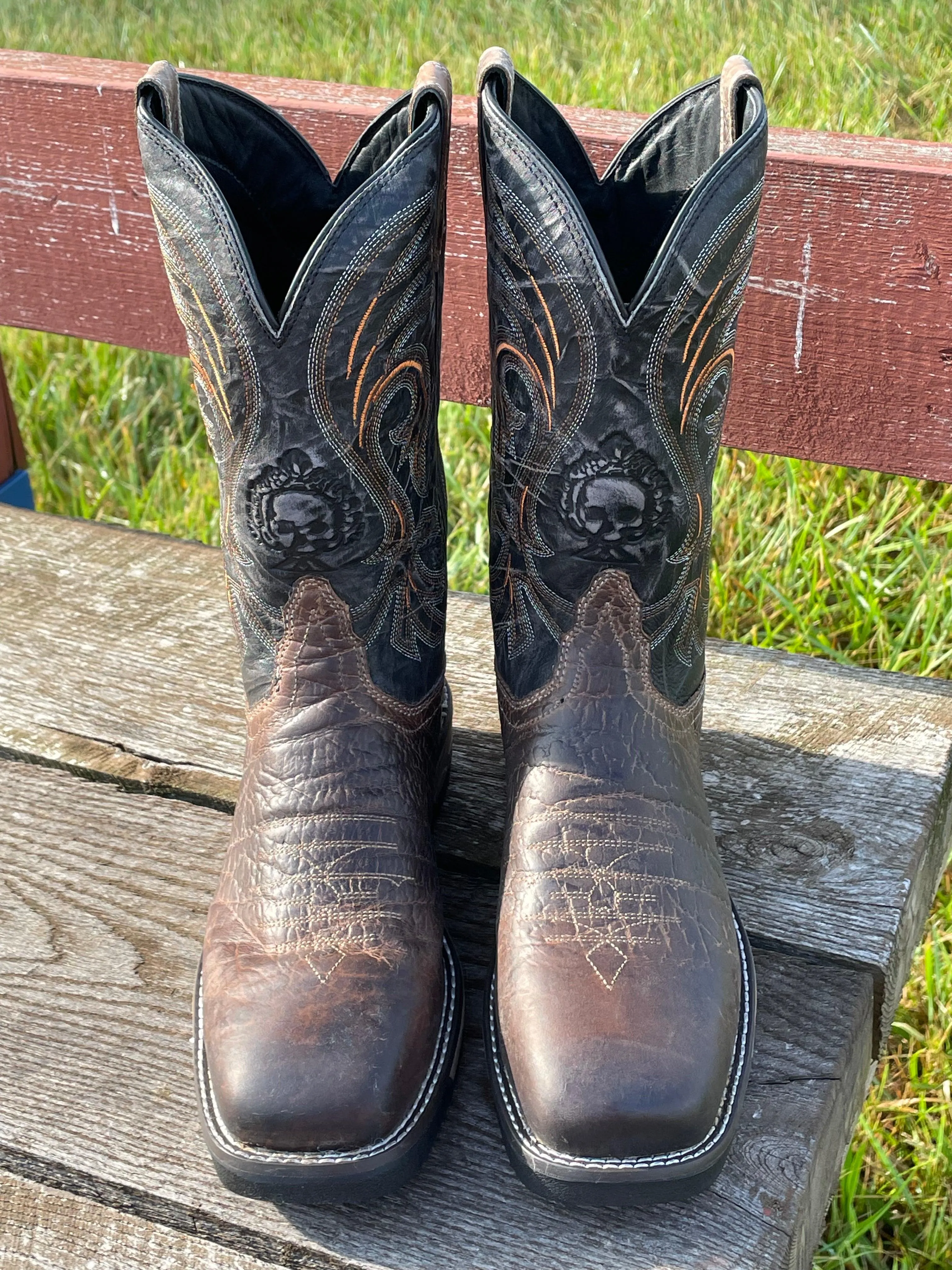 Laredo Men's Hawke Brown & Black Square Toe Work Cowboy Boot 6920