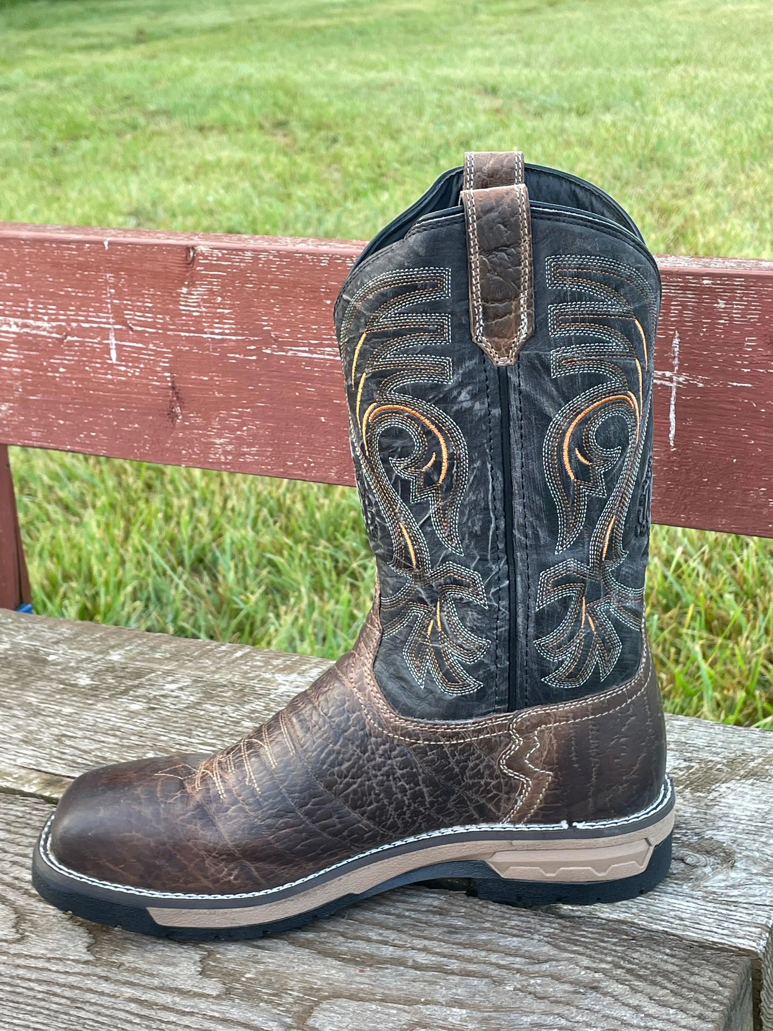 Laredo Men's Hawke Brown & Black Square Toe Work Cowboy Boot 6920