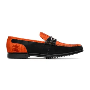 Marco Di Milano Hugo Men's Shoes Orange & Black Suede / Ostrich Leg Horsebit Loafers (MDM1059)