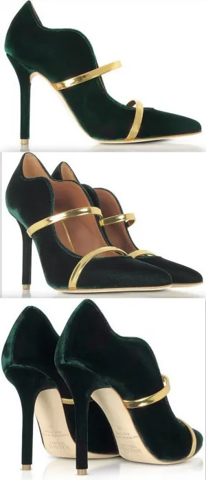 'Maureen' Velvet Pumps, Forest Green