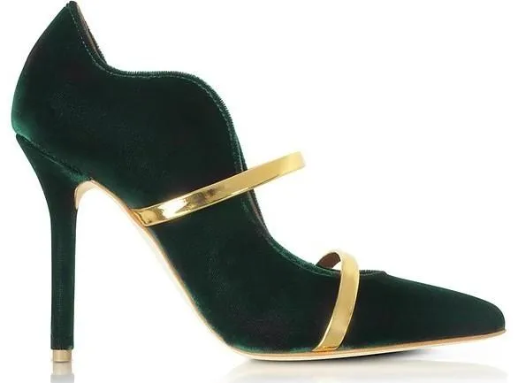 'Maureen' Velvet Pumps, Forest Green