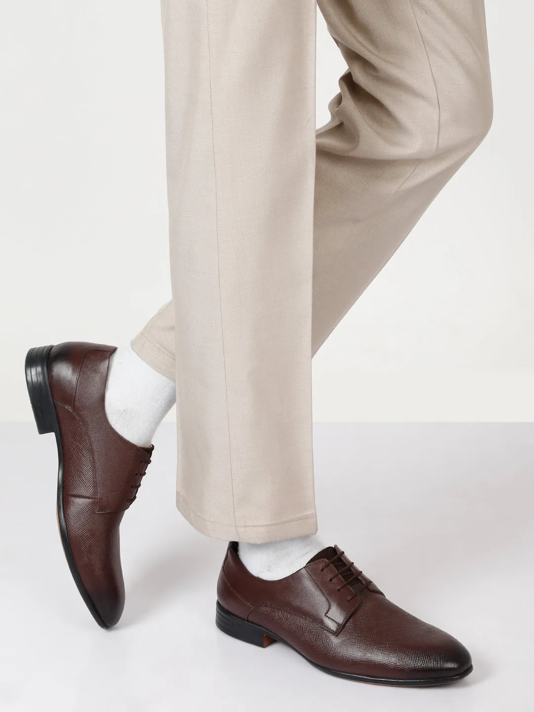 Men's Brown Texture Leather Formal Shoes